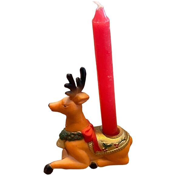 Vintage Pair Pacific Rim Christmas Reindeer Candle Holders ~ Hong Kong ~ 3” Tall - Picture 5 of 10